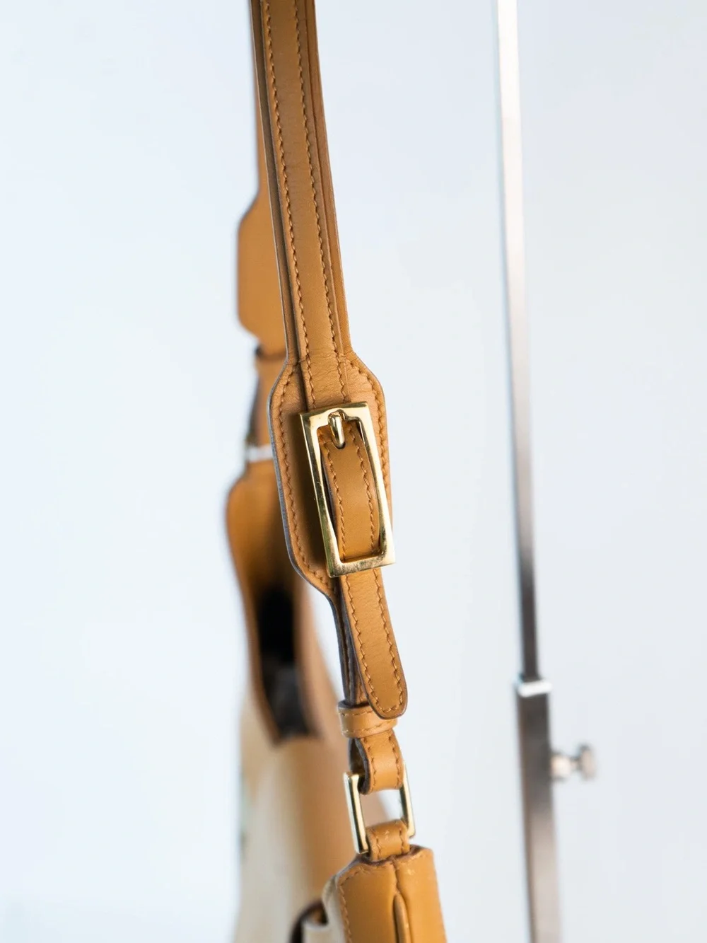 GG Monogram Canvas Leather Shoulder Bag in Tan